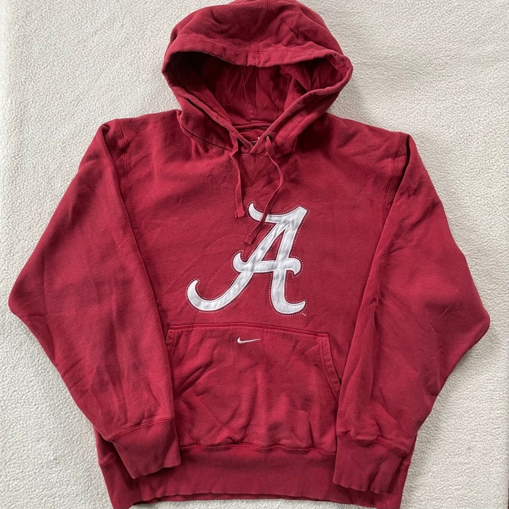 Nike Hoodie Mens Medium Red Alabama Crimson Tide Center Swoosh Logo Small Hole